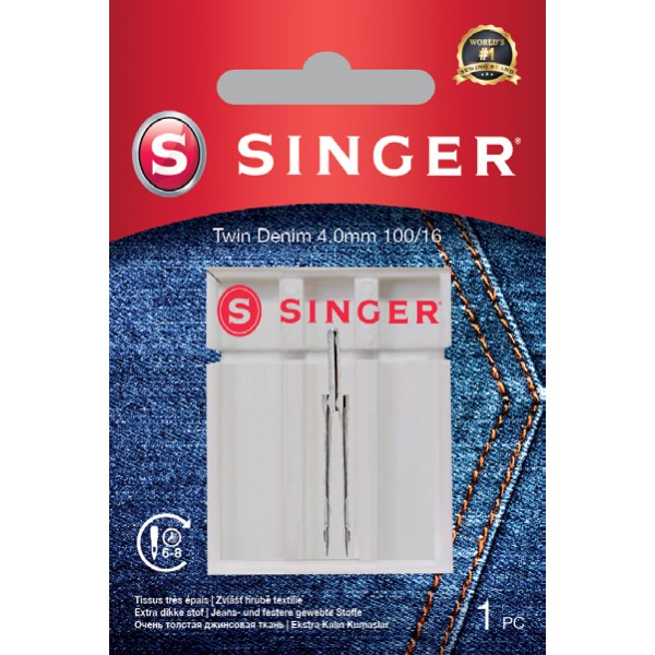 SINGER Twin Denim Needle 4.0 mm 100/16, 1 pc | SiuvimoManija.lt | Sewing machines in Lithuania