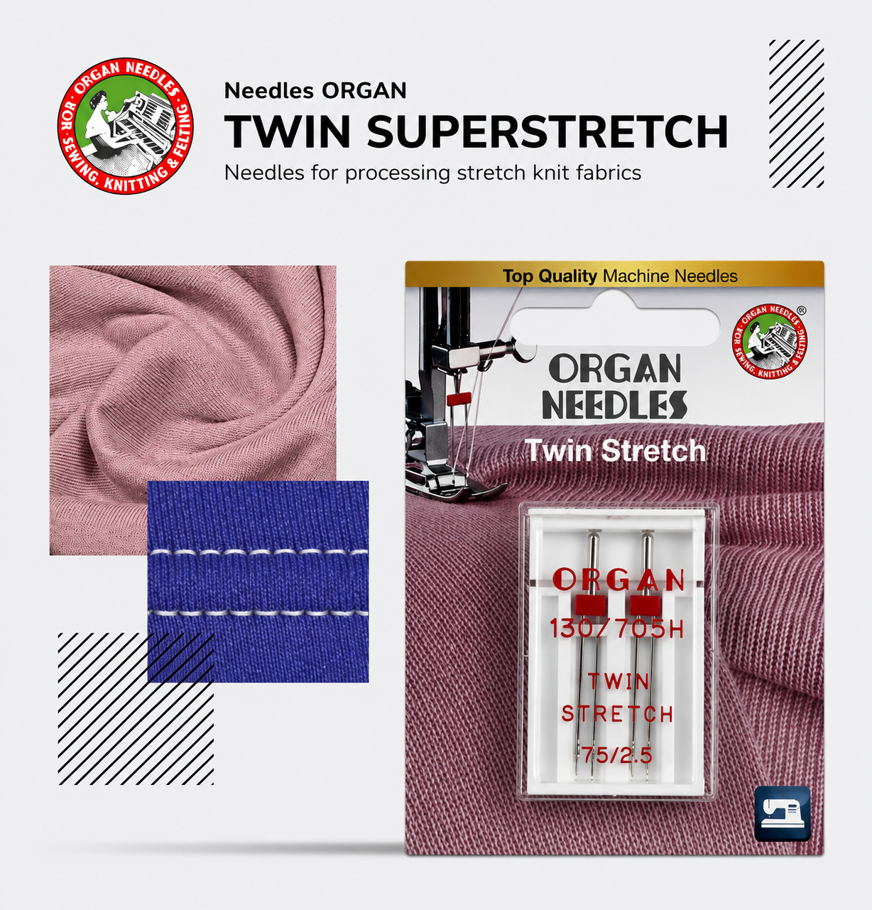 ORGAN Twin Stretch needles in pack