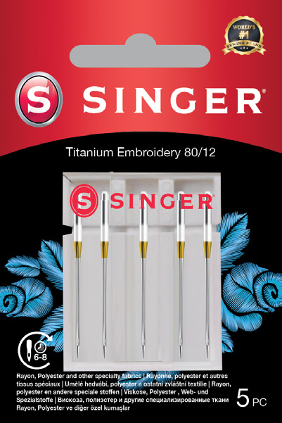 SINGER Heavy Duty Titanium Embroidery Needles, 5 pcs